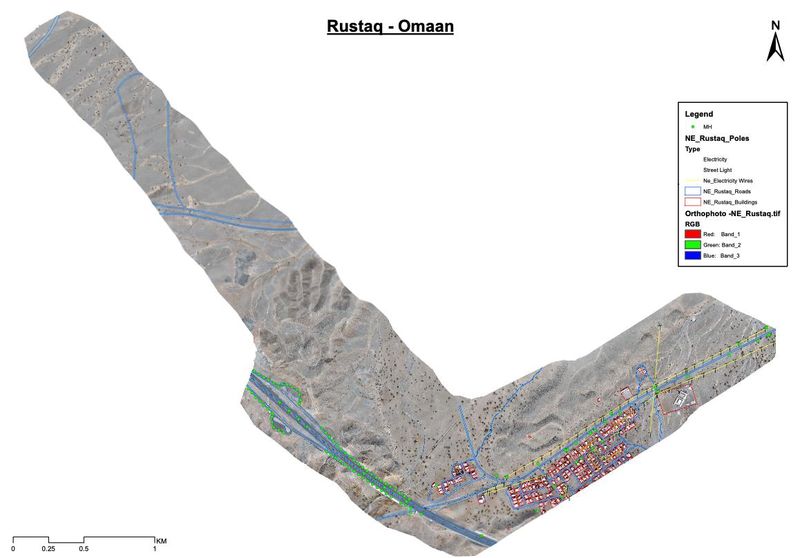 Map of the Al Rustaq water network survey area with legend
