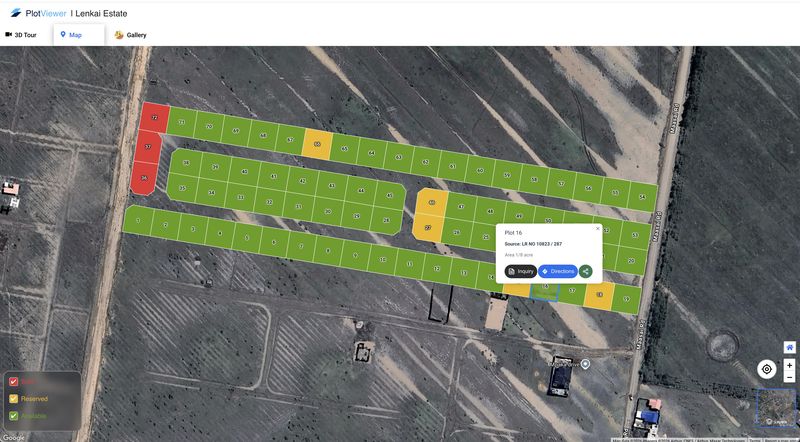 PlotViewer showing colour-coded plots on aerial imagery with a plot detail popup