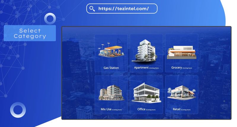 TezIntel interface for choosing a property category such as apartment, office or retail